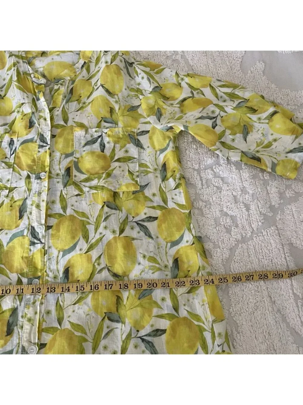 Cotton Voile Lemon Shirt Dress in Limoncello Made In Italy Large Or OS Vacation - Picture 7 of 12